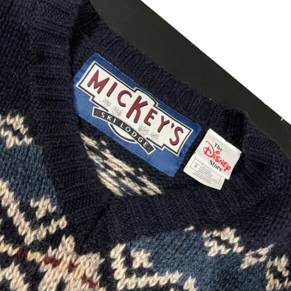 Vintage Men's Disney Store Mickey Wool Ski Lodge V-Neck Sweater Size Small - Picture 3 of 6
